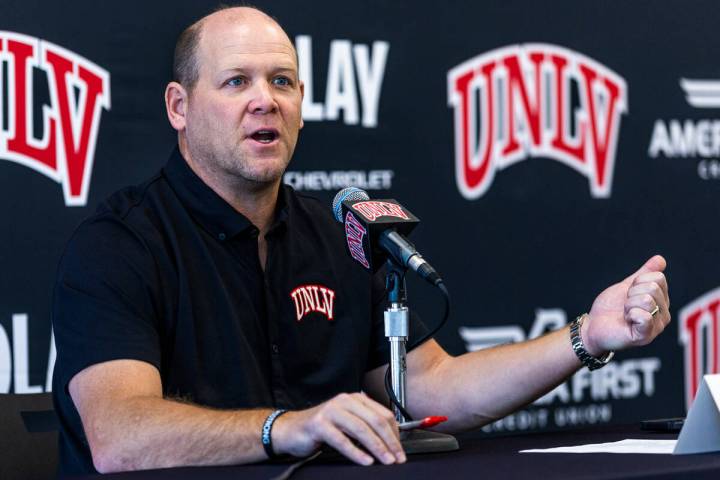 New UNLV Football head coach coach Barry Odom speaks during a press conference at the Fertitta ...
