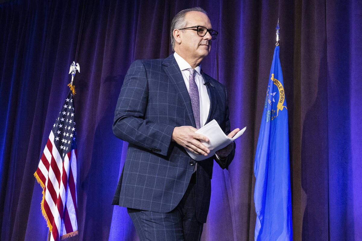 CCSD Superintendent Dr. Jesus F. Jara leaves the podium after delivering the 2023 State of the ...