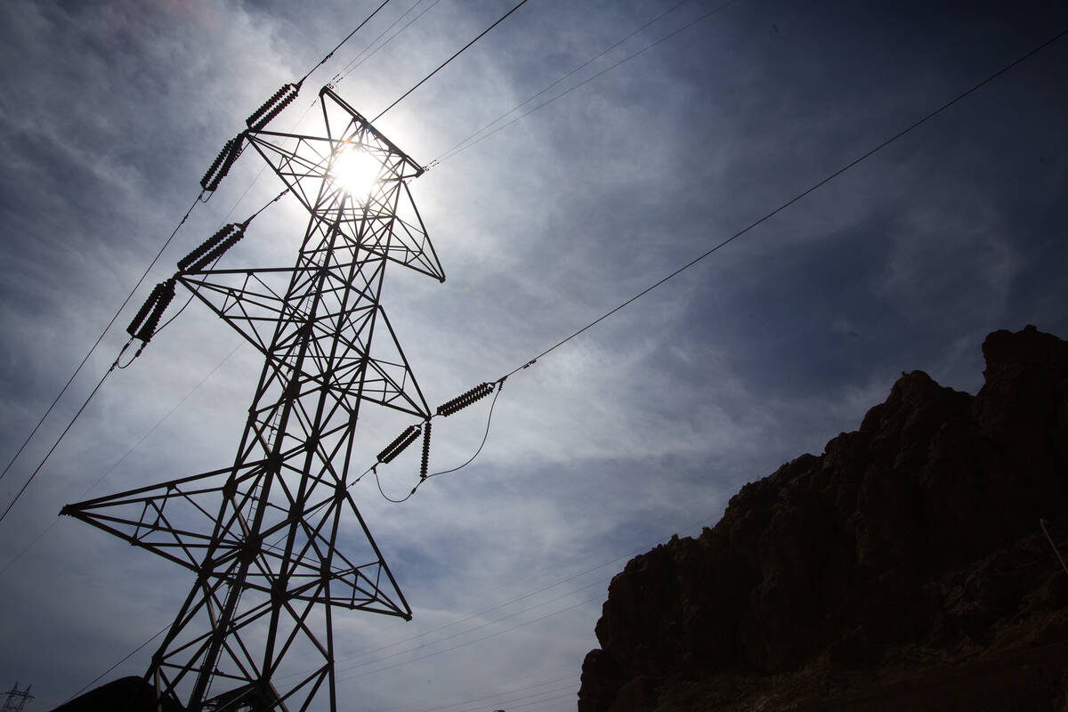 A power line is seen in 2014 at Hoover Dam. (Las Vegas Review-Journal)