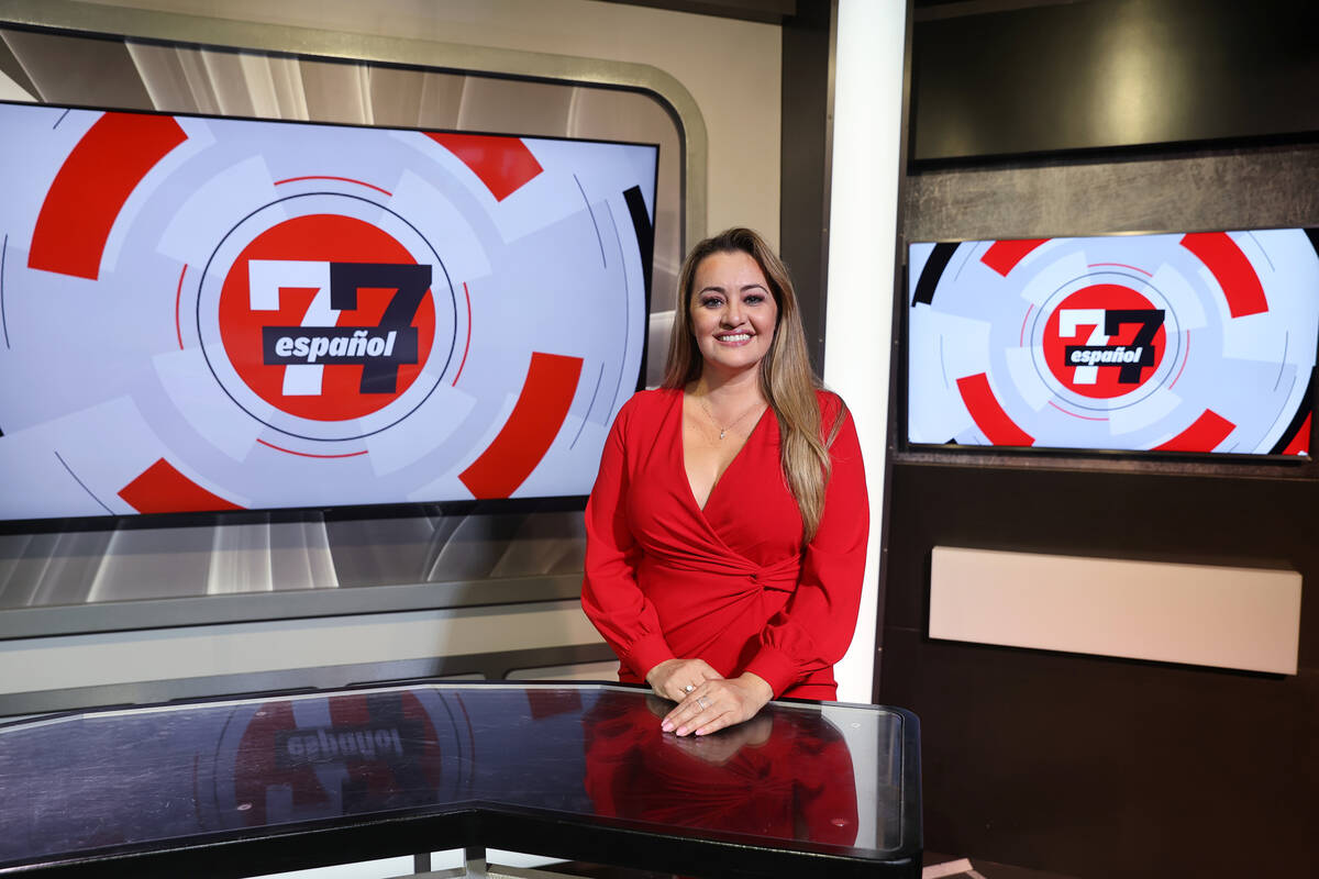 7@7 anchor Rosana Romero in the Las Vegas Review-Journal TV studio Friday, April 1, 2022. (K.M. ...