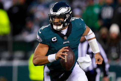 Philadelphia Eagles quarterback Jalen Hurts in action during the NFC Championship NFL football ...