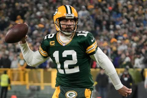 Green Bay Packers' Aaron Rodgers during the first half of an NFL football game against the Detr ...