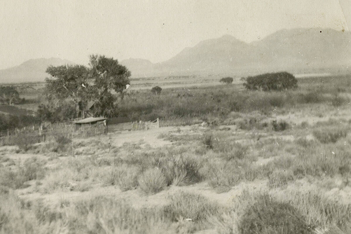 View from Mormon Fort of Frenchman and Sunrise mountains in 1905. (Courtesy of Helen J. Stewart ...