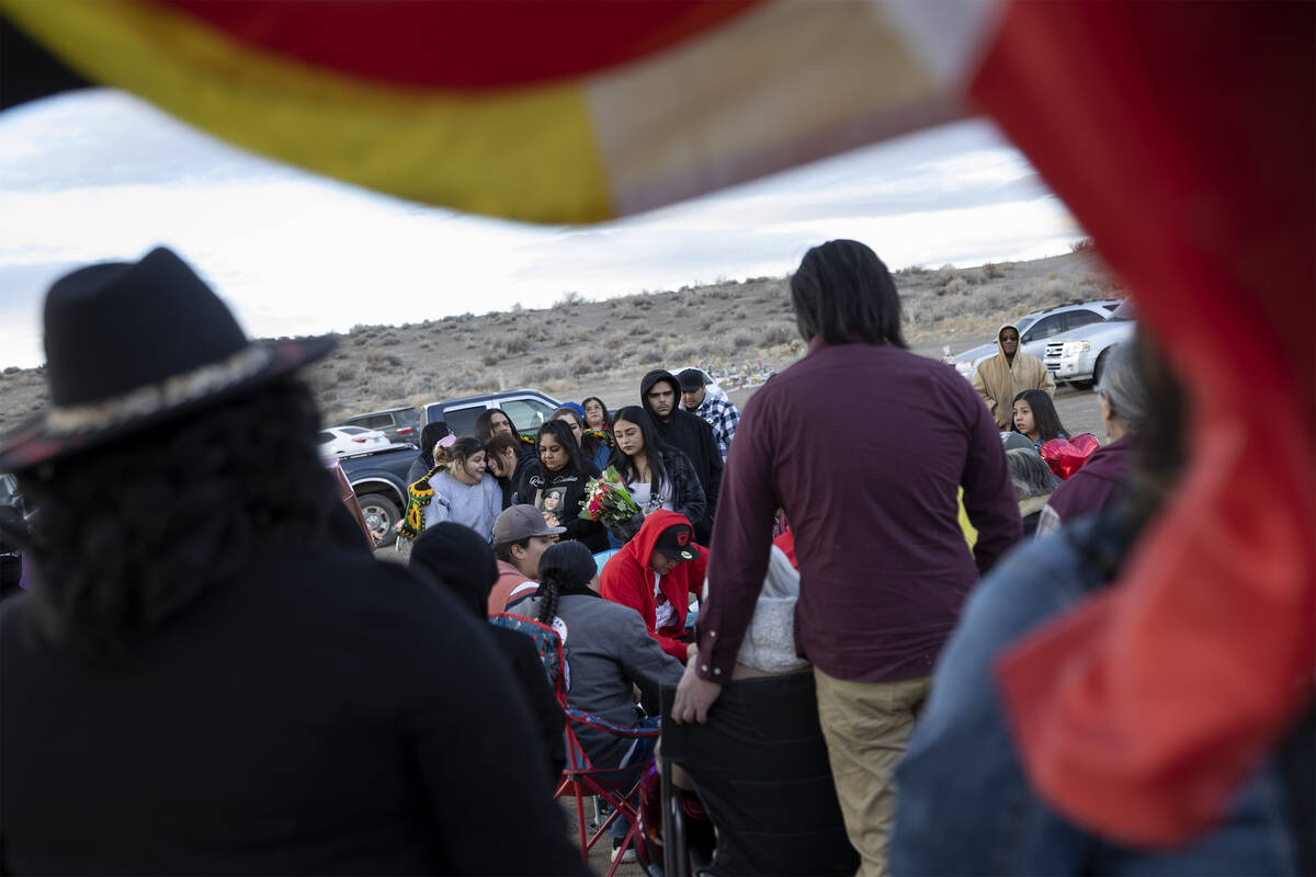 Loved ones of Anna Scott, a member of the Pyramid Lake Paiute Tribe, gather a year after her de ...