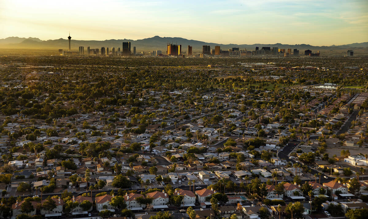 The sun rises on the Las Vegas Valley on Wednesday, Oct. 16, 2019. (L.E. Baskow/Las Vegas Revie ...