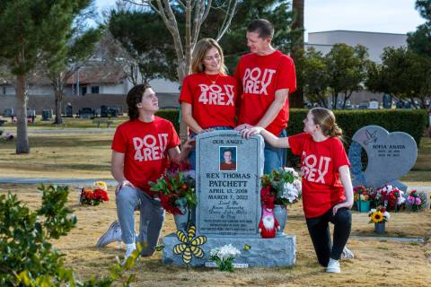 (LtoR) Luke, 17, Samantha, Jason and Bella Patchett, 12, around the headstone of their deceased ...