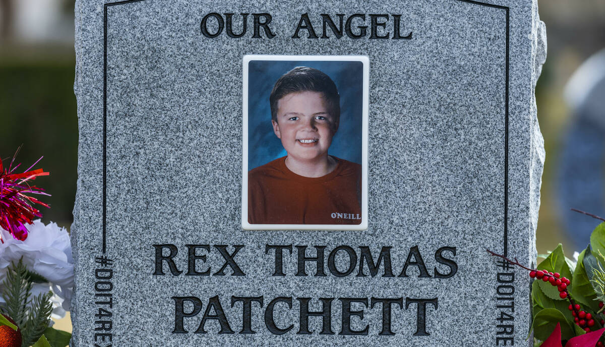 Headstone detail of Rex Patchett at the Palm Boulder Highway Mortuary & Cemetery on Saturday, F ...