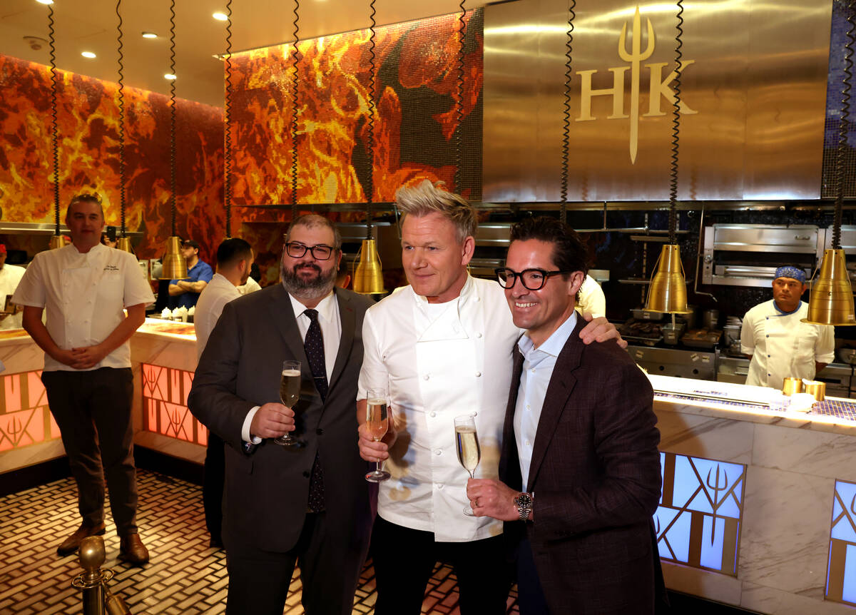 Chef Gordon Ramsay, center, with Terrence O'Donnell, Jr., vice president and assistant general ...