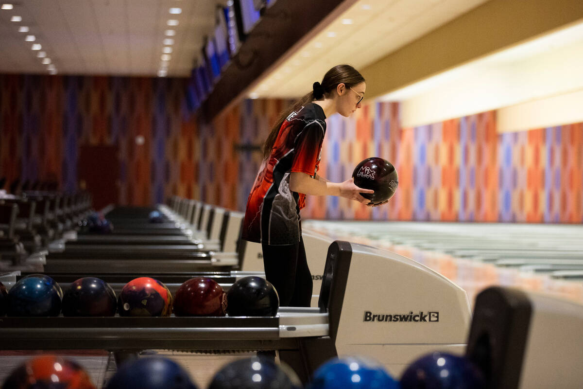 Arbor View's Mya Van Ryne bowls in the girl's 5A bowling state individual championships at The ...