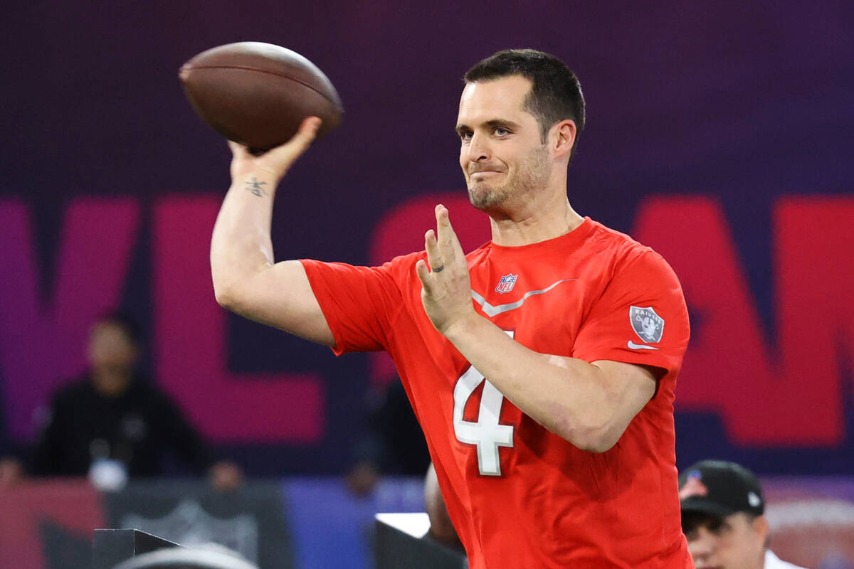 AFC quarterback Derek Carr (4) of the Las Vegas Raiders competes in the Precision Passing event ...