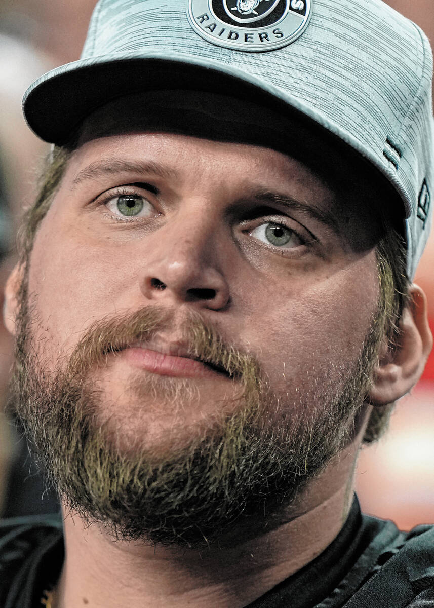 Vegas Golden Knights goalie Robin Lehner is seen in attendance during an NFL football game betw ...