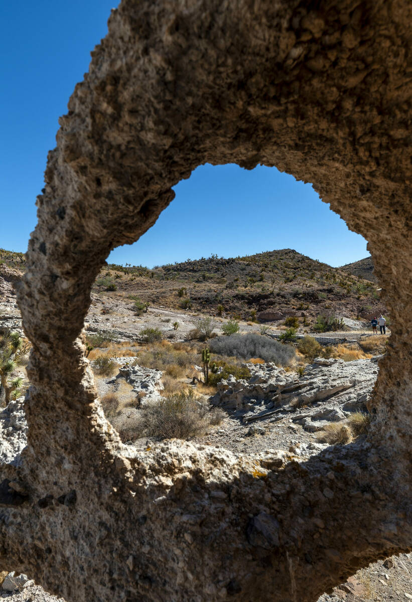 Holes weathered into the rocks about a cave system within the Mojave Wilderness in the Avi Kwa ...