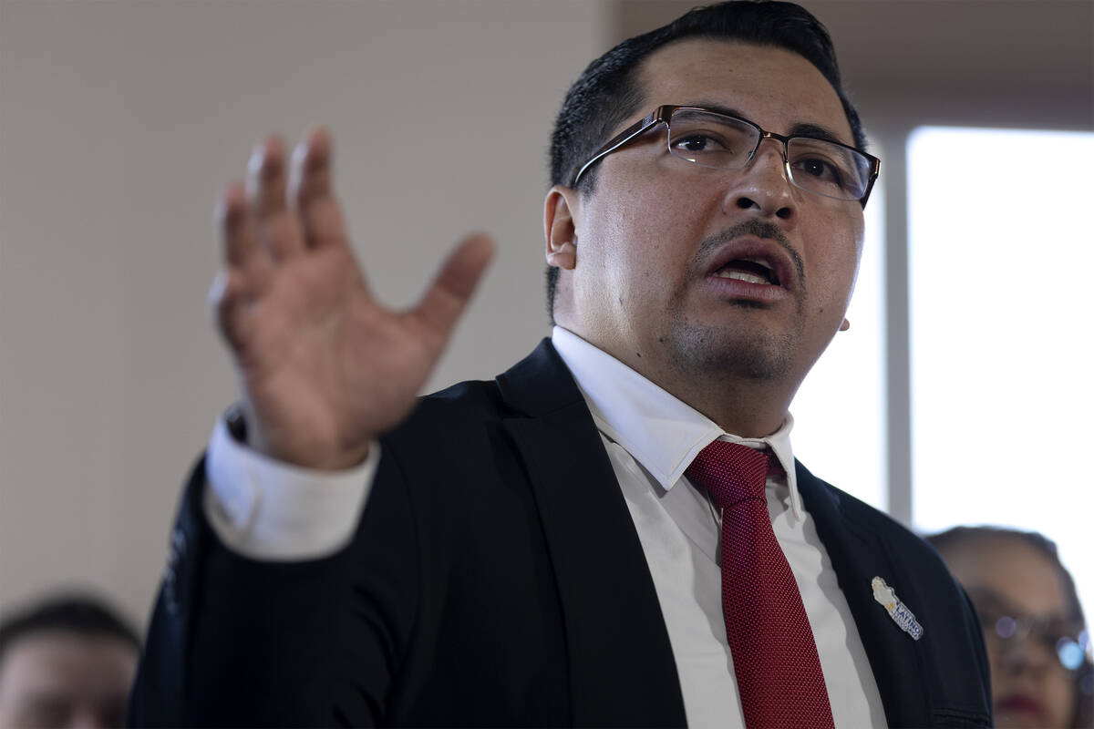 Nevada Sen. Edgar Flores, D-Las Vegas, speaks at a press conference held by the Nevada Latino L ...