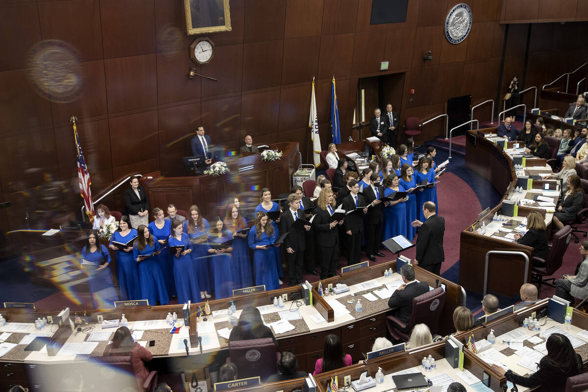 The Carson High School choir performs during the open ceremony in the Assembly of the 82nd Sess ...