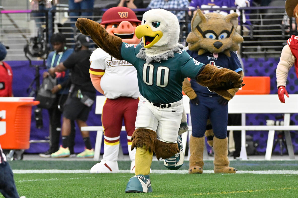 The Philadelphia Eagles mascot Swoop performs during the flag football event at the NFL Pro Bow ...