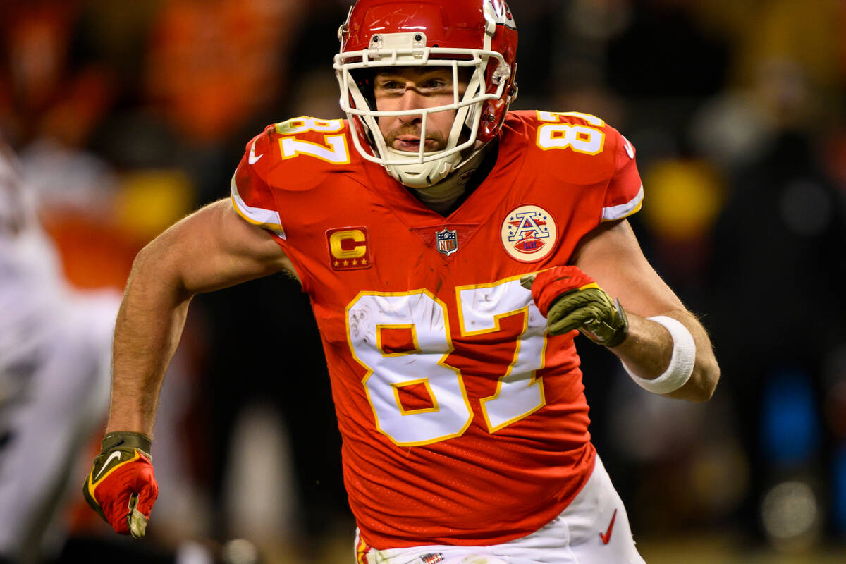 Kansas City Chiefs tight end Travis Kelce runs a route against the Cincinnati Bengals during th ...
