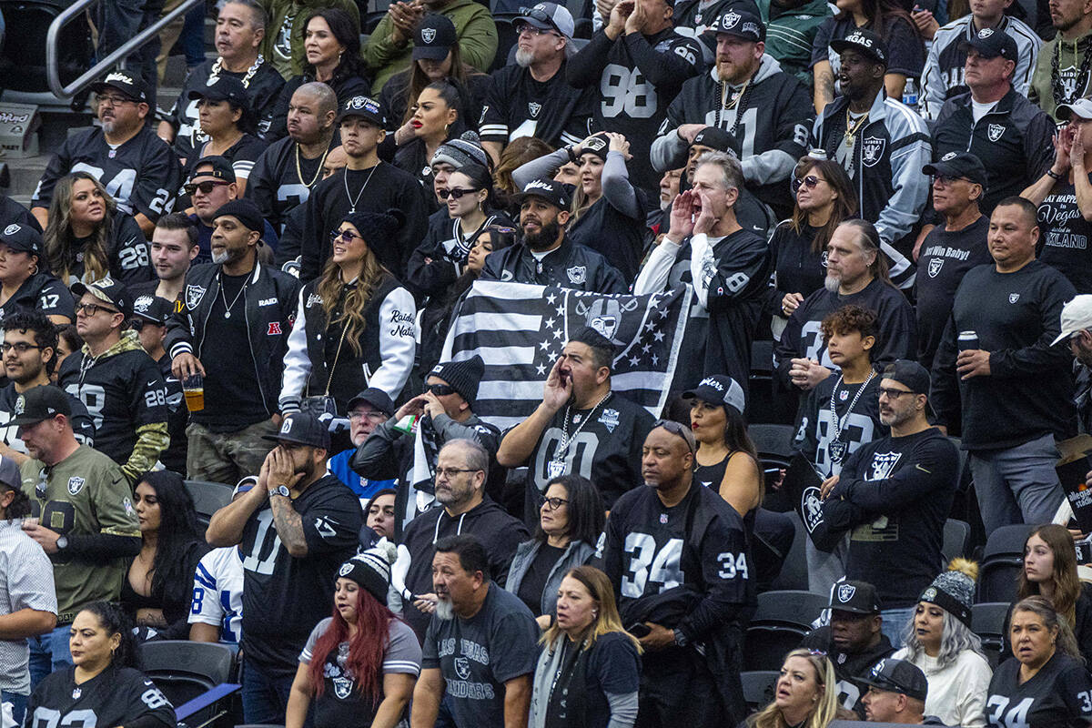 Raiders fans are a bit dejected by another Indianapolis Colts score during the first half of th ...
