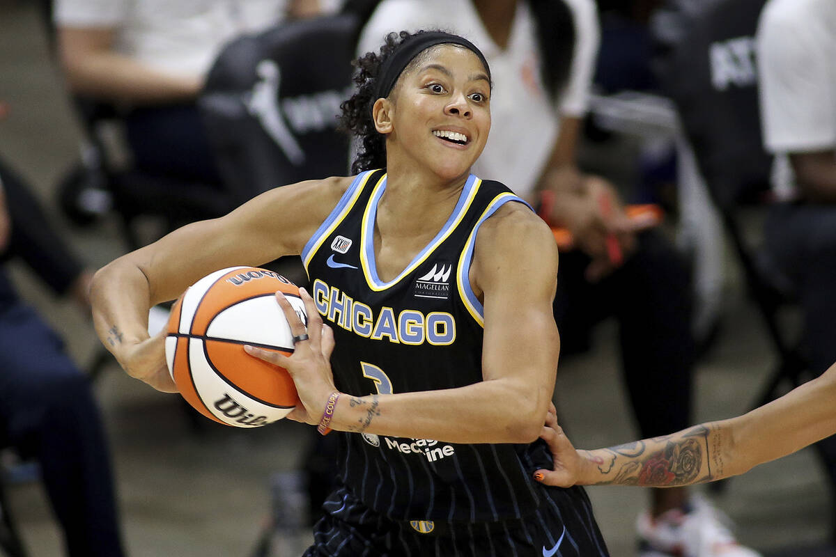 Chicago Sky forward Candace Parker (3) in action during a WNBA basketball game, Saturday, May 1 ...