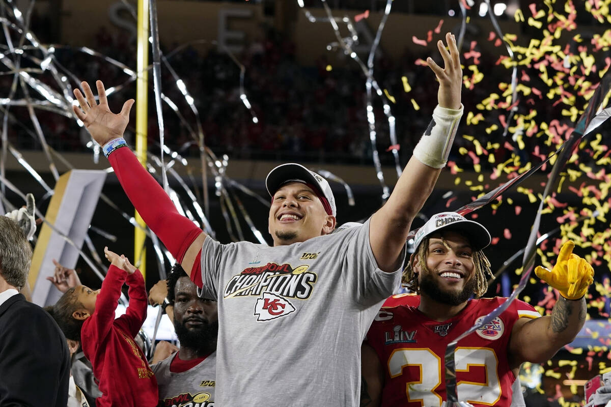 FILE - In this Feb. 2, 2020, file photo, Kansas City Chiefs' Patrick Mahomes, left, and Tyrann ...