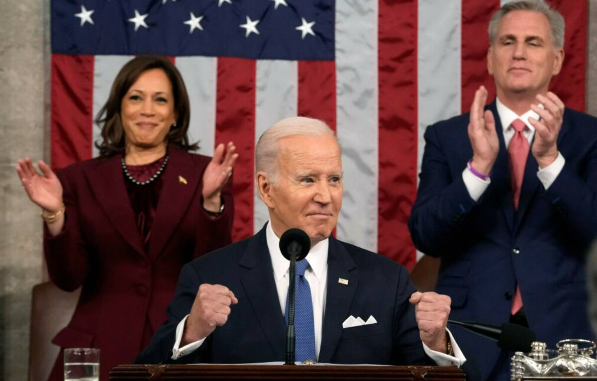 President Joe Biden delivers the State of the Union address to a joint session of Congress at t ...