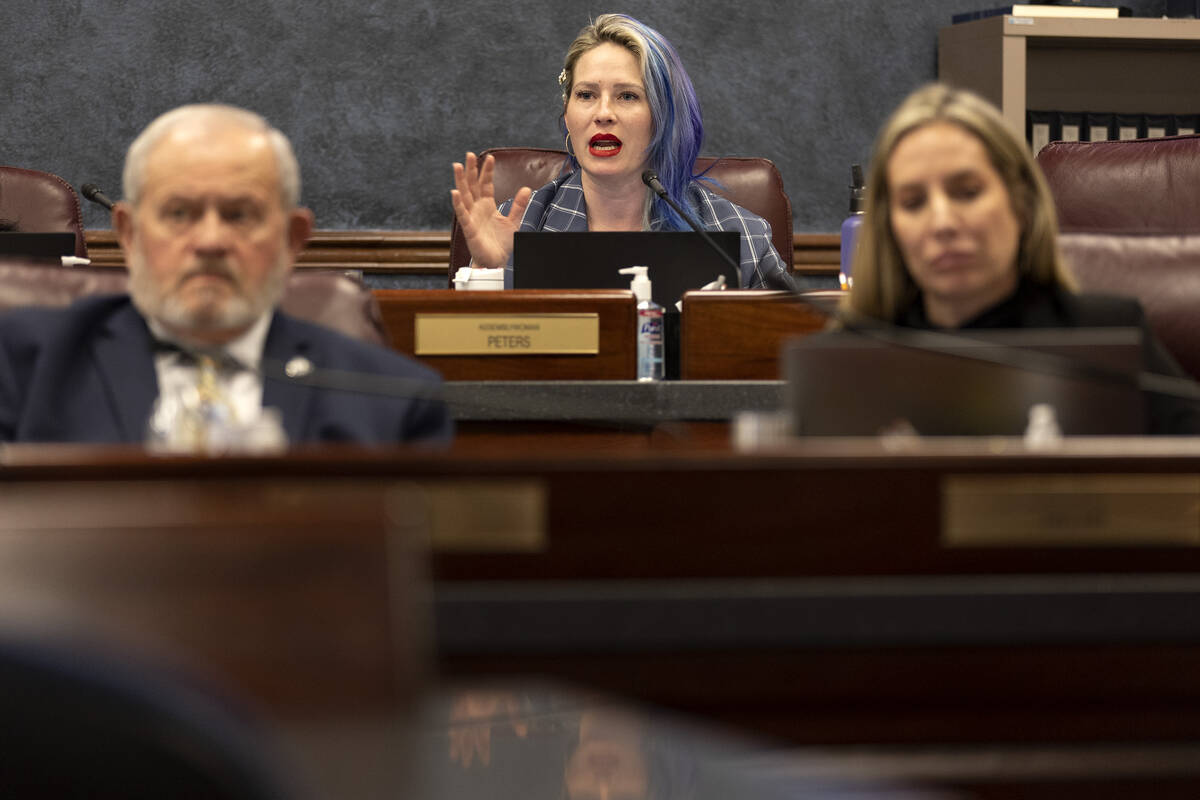 Assemblywoman Sarah Peters, D-Reno, asks a question in a meeting of the Assembly Committee on G ...