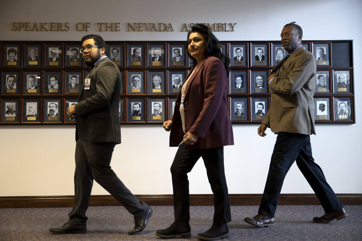 People enter the Nevada Legislature building during the 82nd Session of the Legislature at on T ...