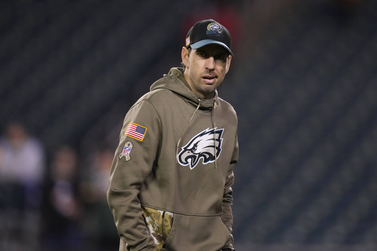 FILE - Philadelphia Eagles' Shane Steichen watches warm-ups before an NFL football game, Sunday ...