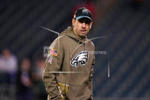 Philadelphia Eagles offensive coordinator Shane Steichen, who played quarterback at UNLV, is sh ...