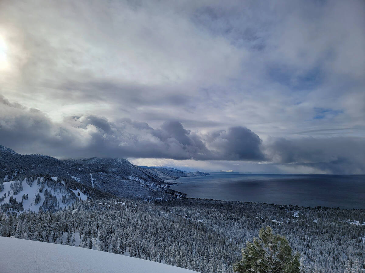 Ski runs at Diamond Peak resort and Lake Tahoe are seen from scenic overlook above Incline Vill ...