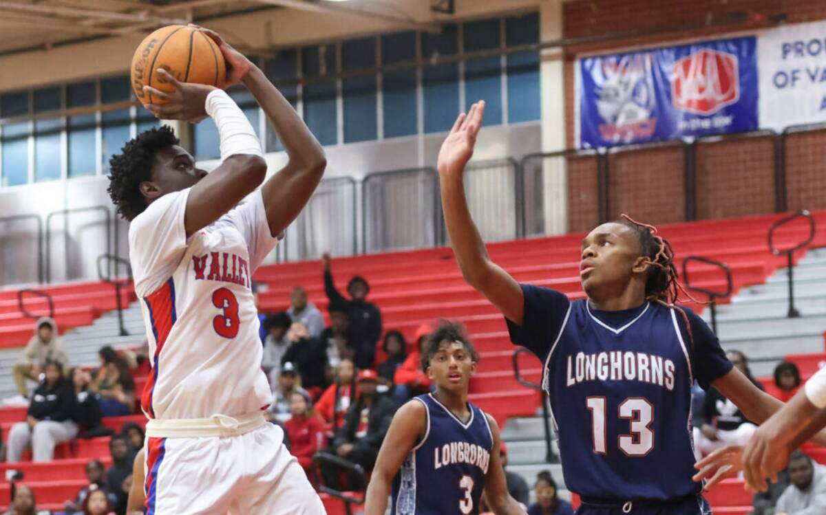 Valley's Elijah Flowers (3) shoots against Legacy's Rahjon Chambers (13) during the first half ...