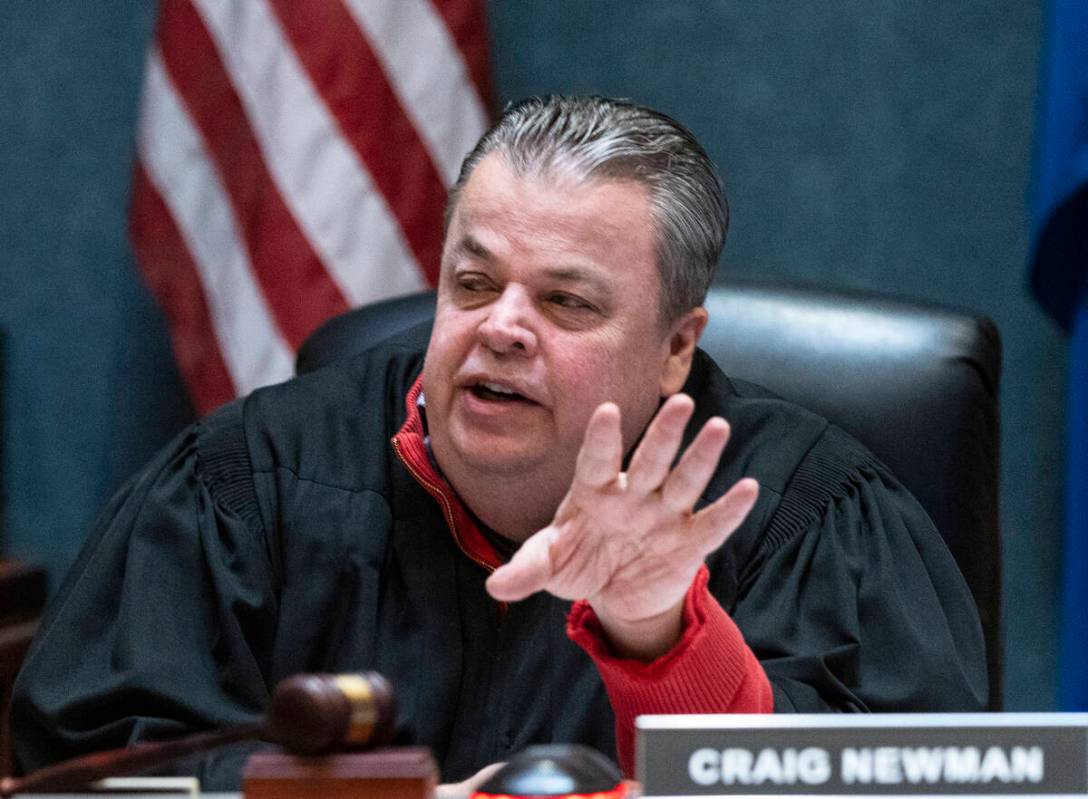 North Las Vegas Justice of the Peace Craig Newman presides over a bail hearing for former actor ...