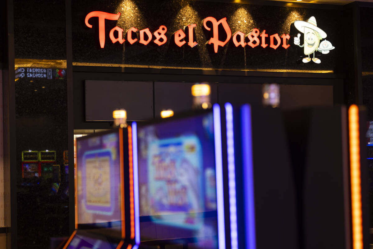 Signage for Tacos el Pastor at Wildfire Casino, slated to open this Friday, is seen on Wednesda ...