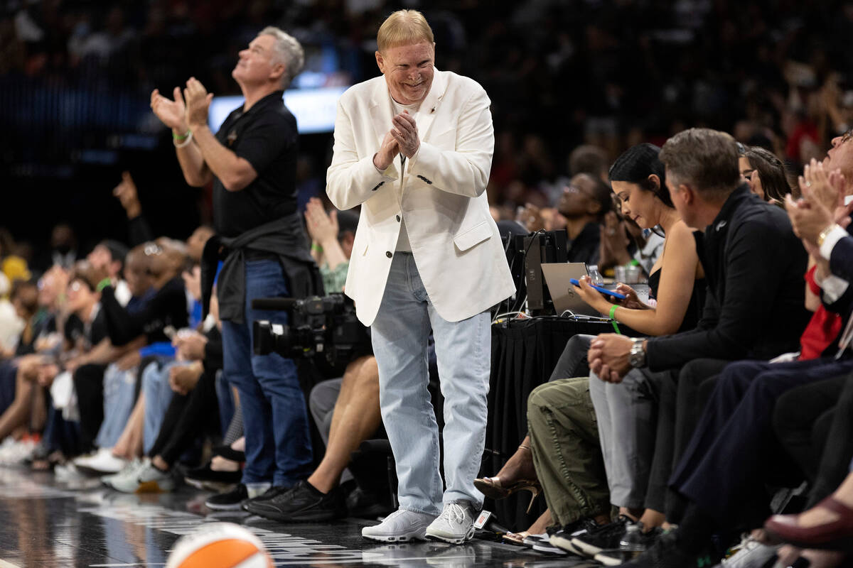 Las Vegas Aces owner Mark Davis claps on the sidelines during the second half in Game 2 of a WN ...