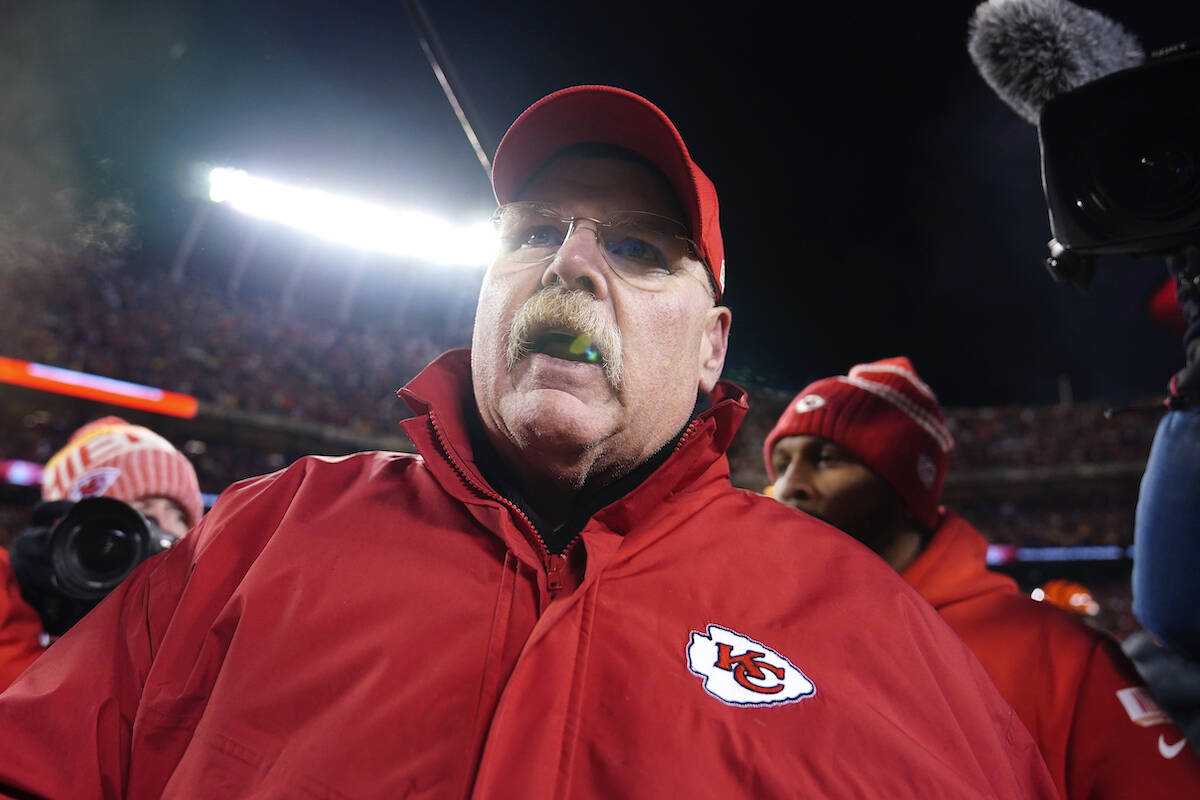 Kansas City Chiefs head coach Andy Reid walks off the field after the NFL AFC Championship play ...
