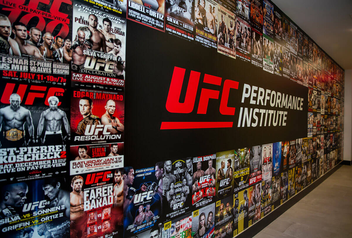 Past fighting events are displayed on a wall within the UFC Performance Institute located at th ...