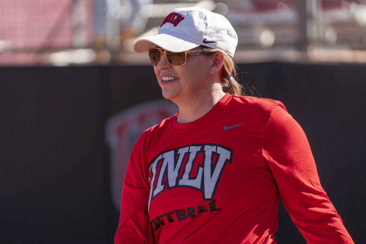 UNLV softball coach Kristie Fox during a game against CSU Bakersfield at Eller Media Stadium on ...