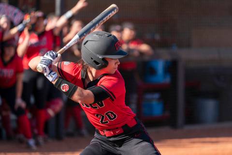 UNLV second baseman April Visser during an at-bat against CSU Bakersfield at Eller Media Stadiu ...