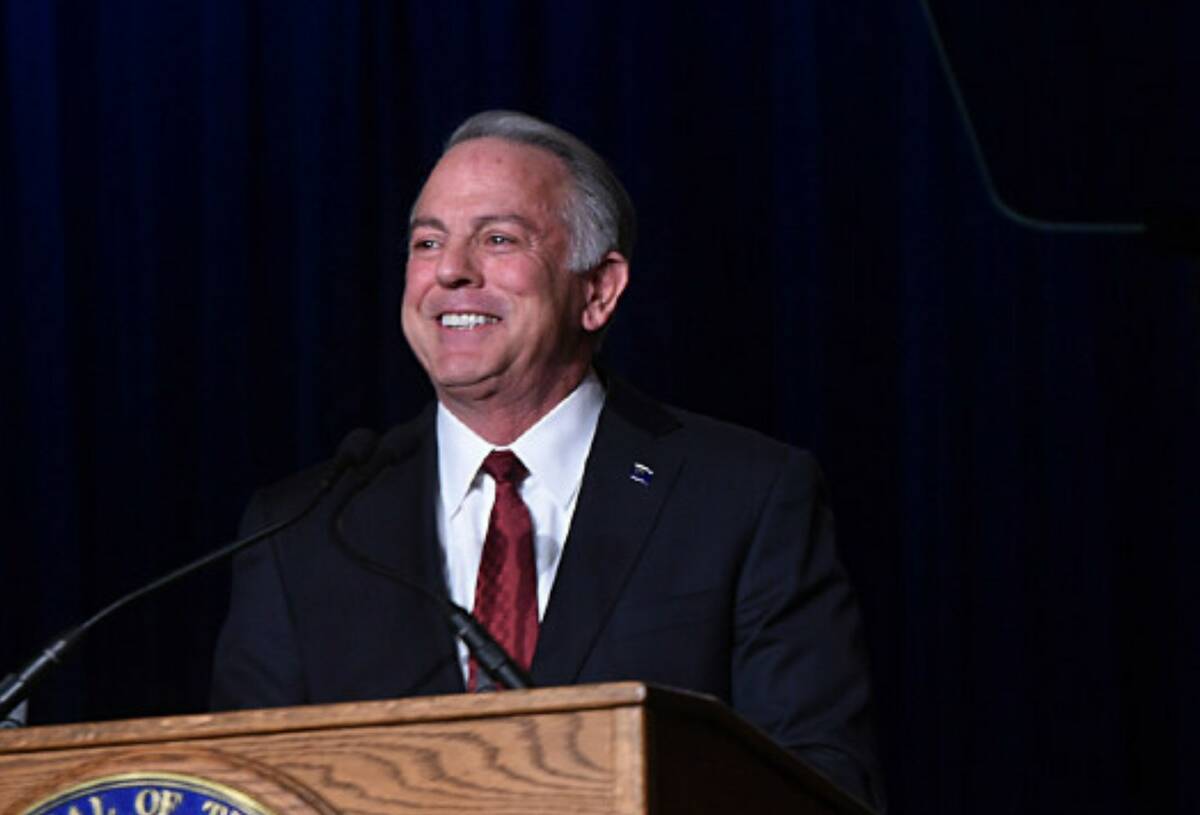 Newly sworn in Nevada Gov. Joe Lombardo speaks during his inauguration ceremony in the Carson C ...