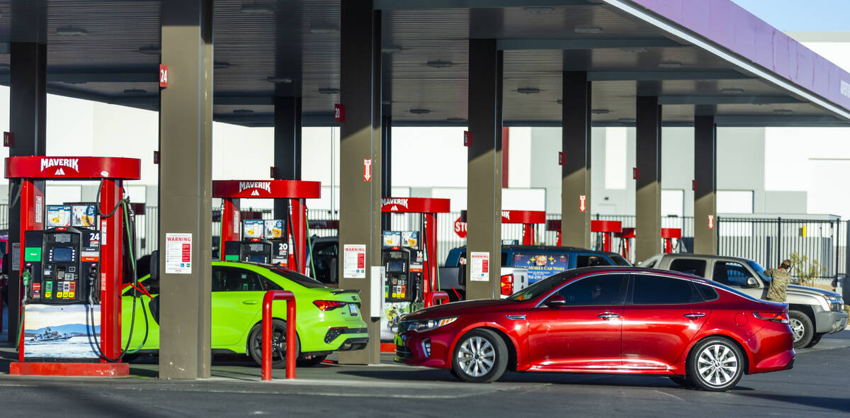 Customers fuel up at the Maverick gas station on East Tropical Parkway on Friday, Feb. 10, 2023 ...