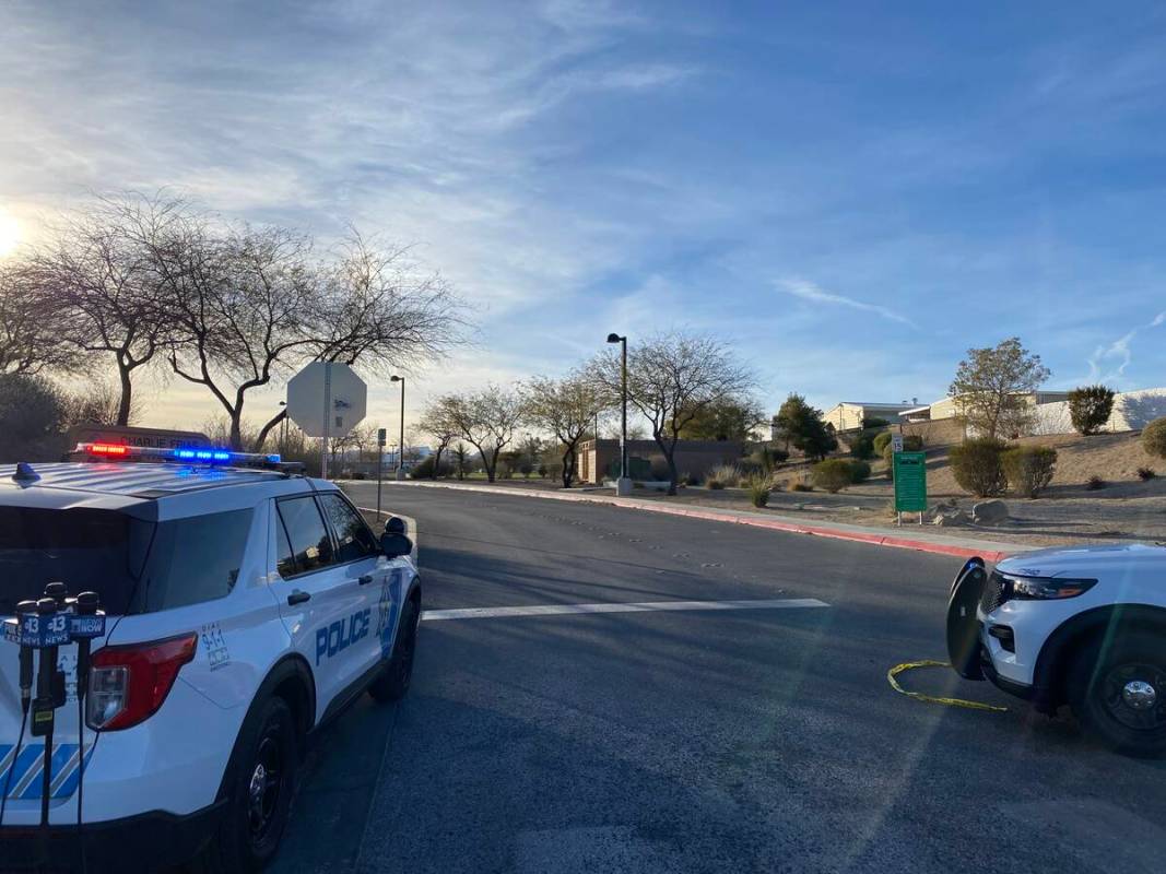 Las Vegas police were investigating a homicide at Charlie Frias Park, near South Decatur Boulev ...