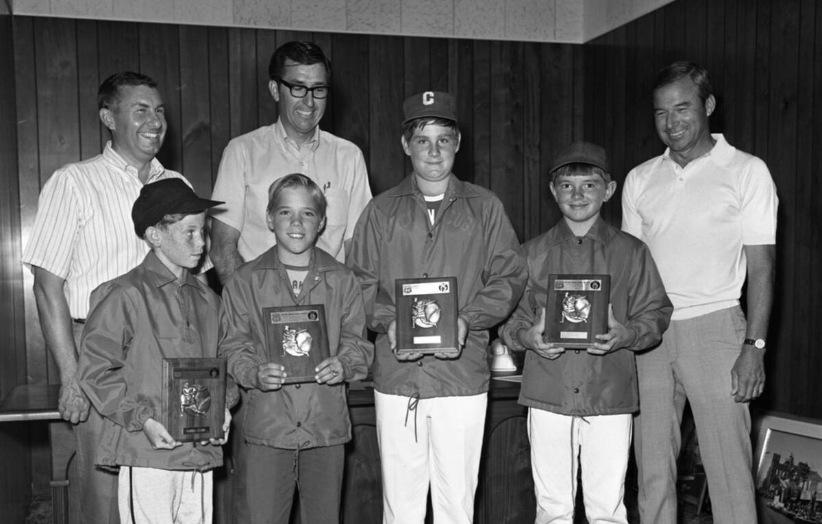 Four Southern Nevada youngsters show off their awards in a 1970 national baseball pitch, hit, a ...