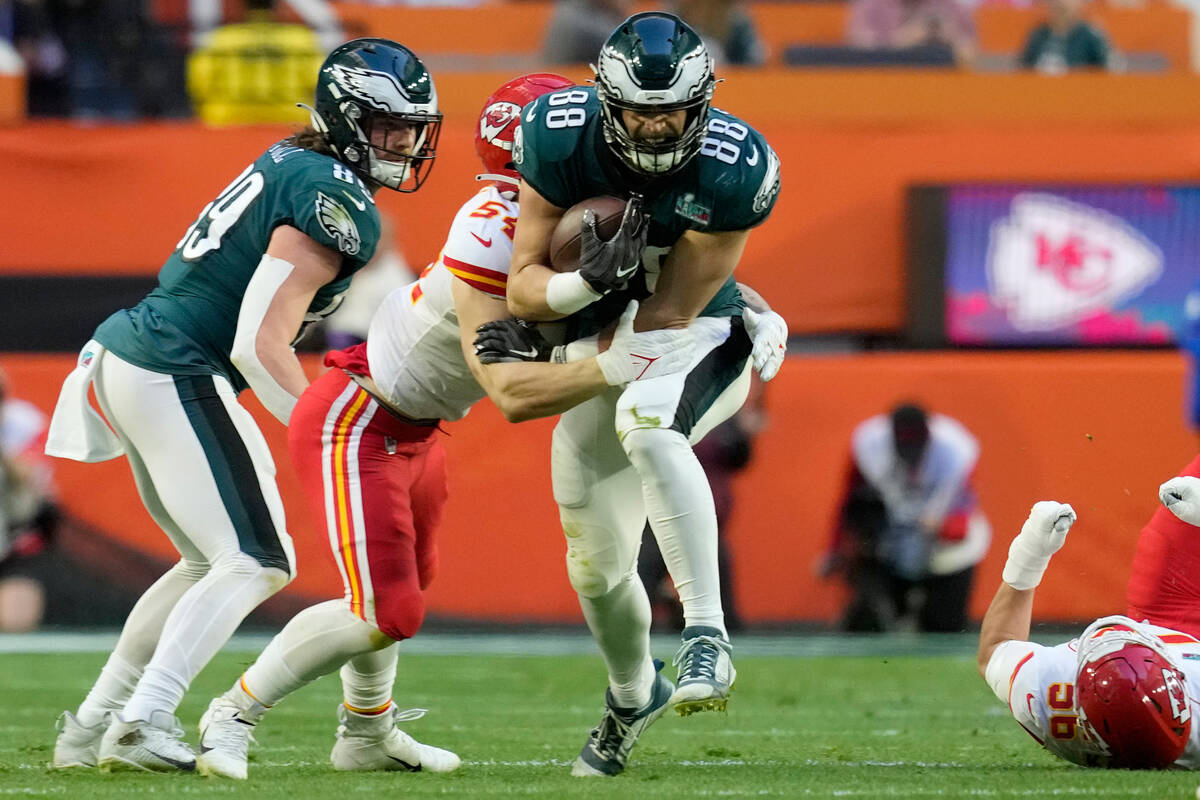 Philadelphia Eagles tight end Dallas Goedert (88) is tackled by