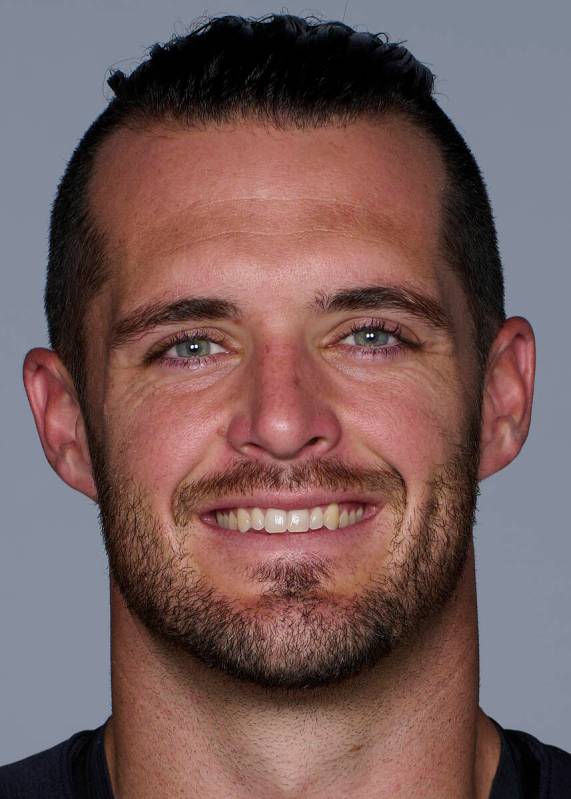 This is a photo of Derek Carr of the Las Vegas Raiders NFL football team. This image reflects t ...
