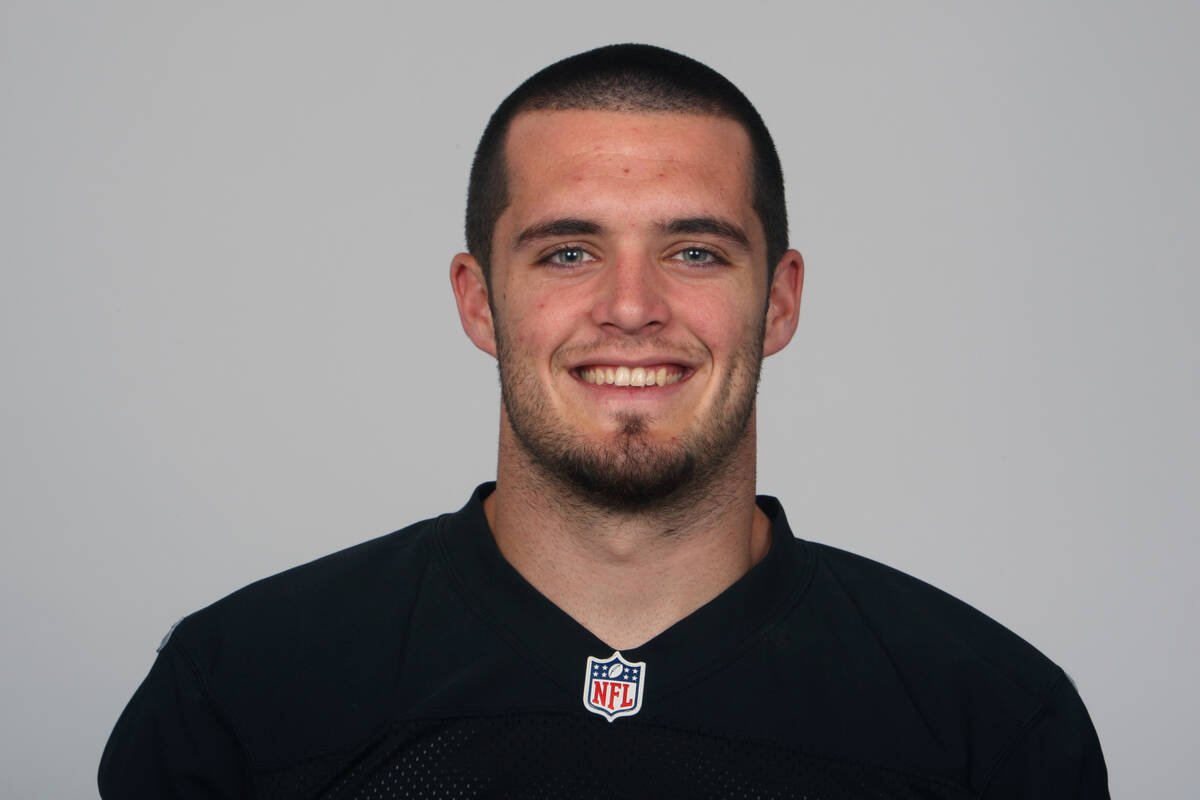 This is a 2014 photo of Derek Carr of the Oakland Raiders NFL football team. This image reflect ...