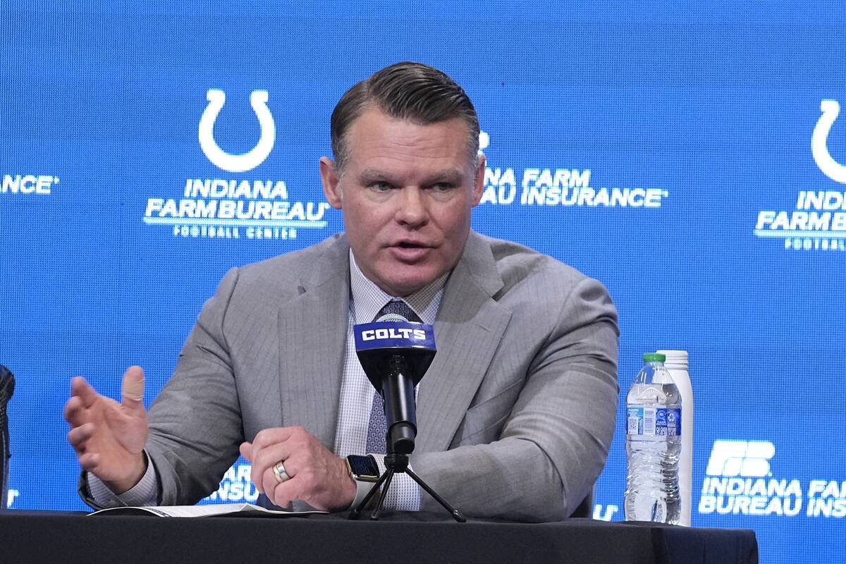 Indianapolis Colts General Manager Chris Ballard, speaks during a news conference, Tuesday, Feb ...