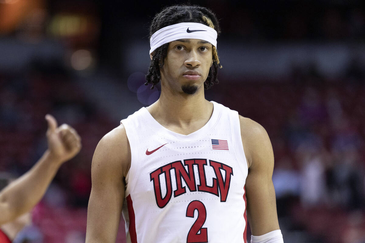 UNLV Rebels guard Justin Webster (2) reacts after a foul is called on the Rebels during the sec ...