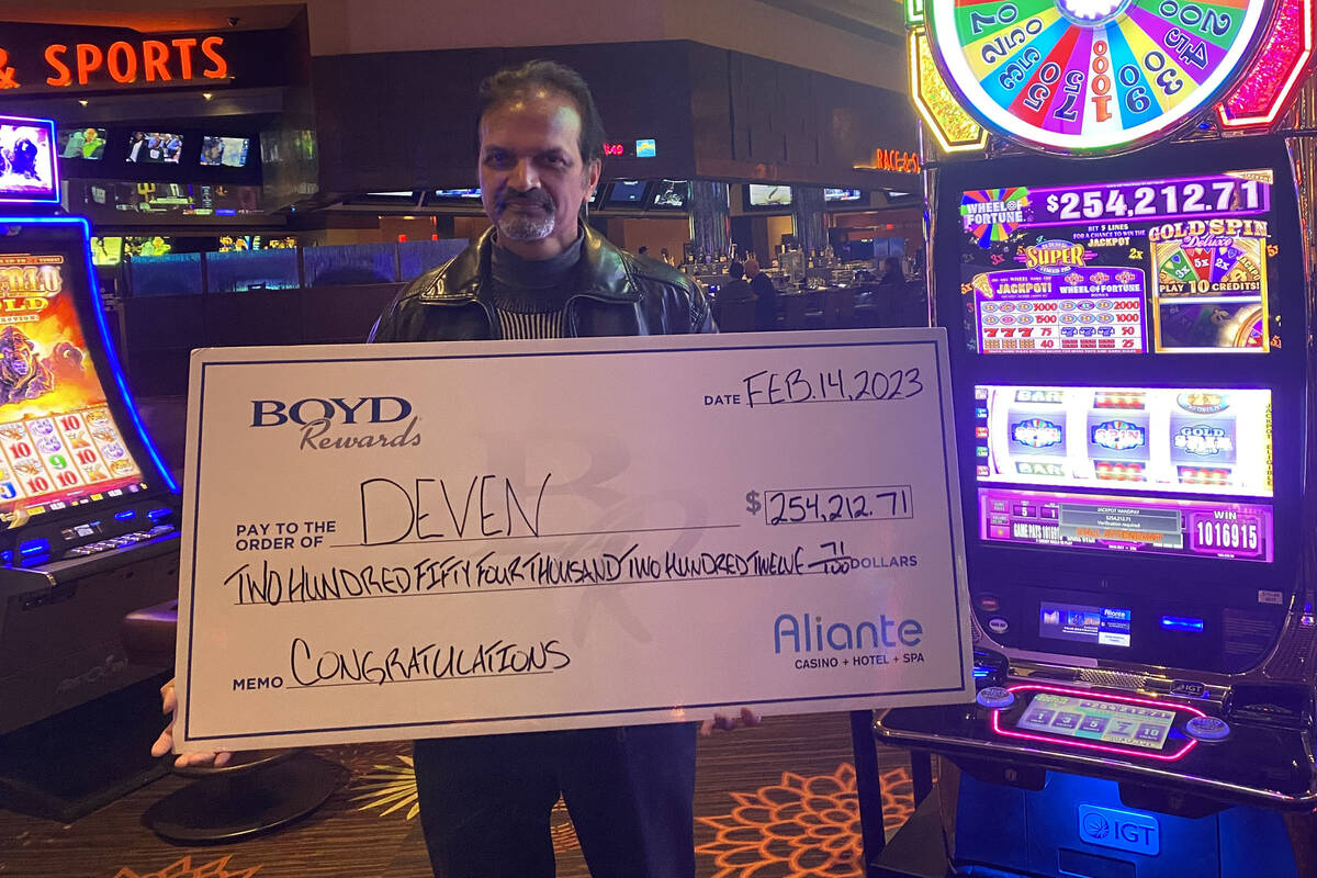 Las Vegas Valley player Deven won a $254,212.71 jackpot playing a Wheel of Fortune slot machine ...