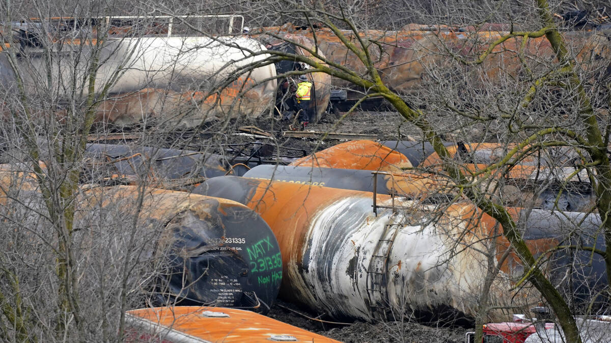 The cleanup of portions of a Norfolk Southern freight train that derailed Friday night in East ...