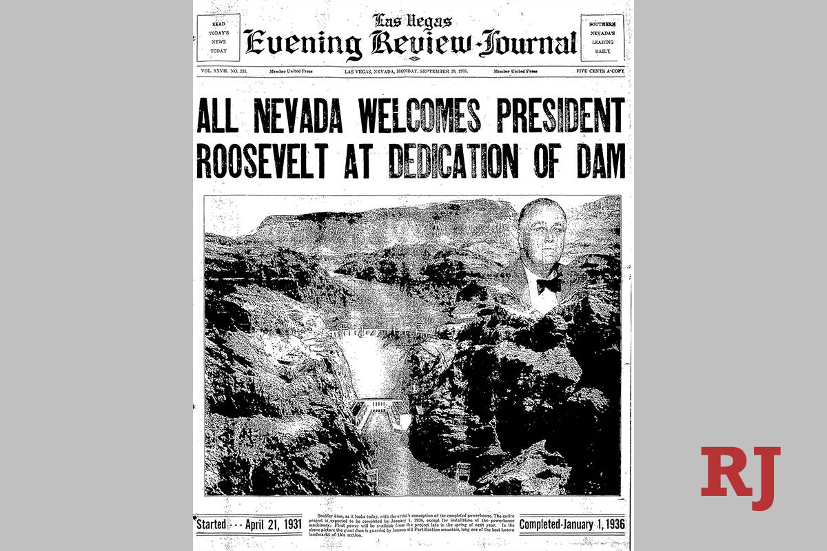 The front page of the Las Vegas Evening Review-Journal from Sept. 30, 1935.
