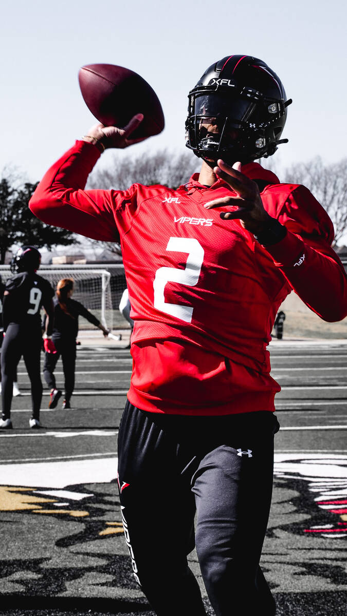 Vegas Vipers quarterback Brett Hundley is shown at practice. Photo courtesy of the Vegas Vipers